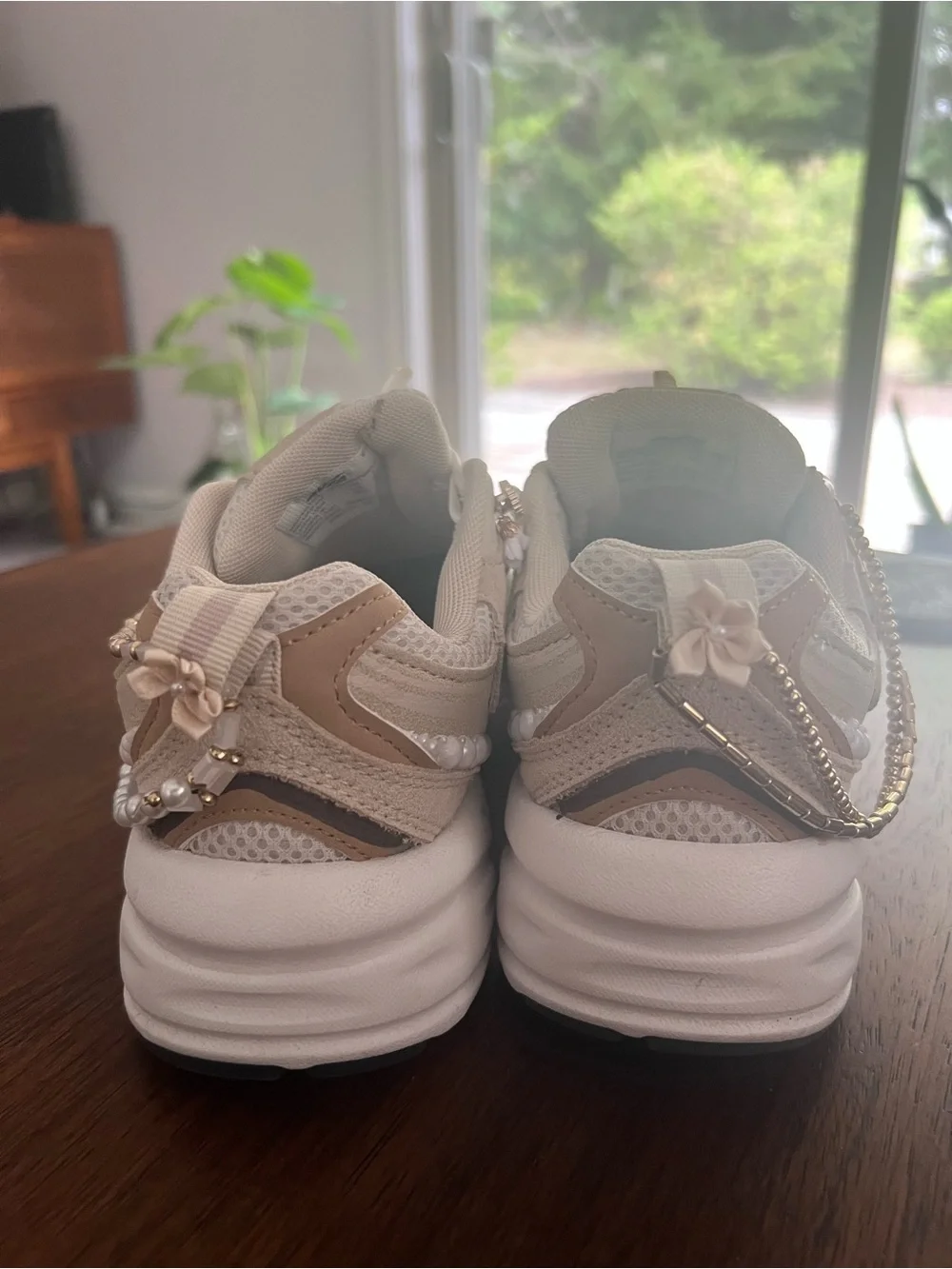 Custom designed Avia Women's Cream and Gold Sneakers